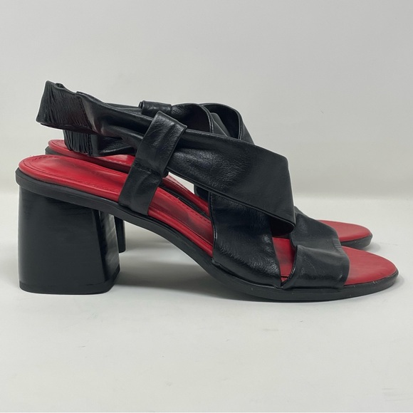 Girotti Strappy Sandal Block Heel Size 41 Black Soft Italian Leather - Picture 5 of 9